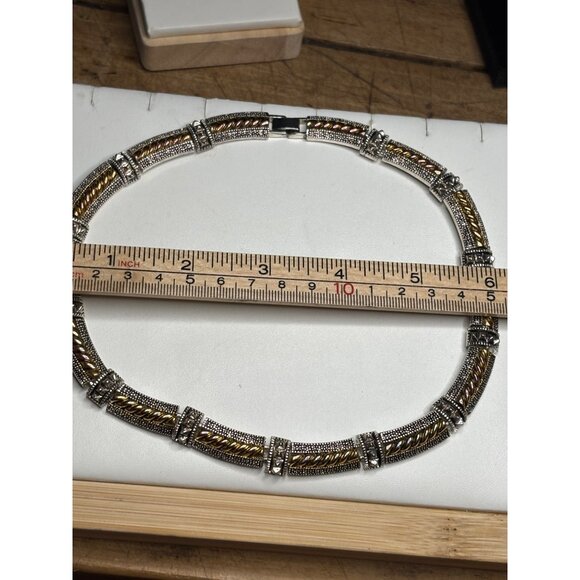 Vintage Two-Tone Sterling Silver & Gold-Plated Necklace With Intricate Design - Picture 8 of 11
